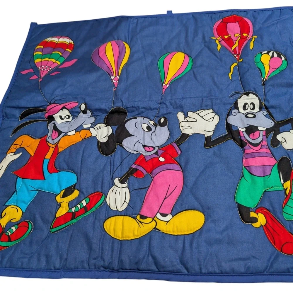 Vintage Disney Quilted Wall Hanging Mickey Minnie Donald Goofy Blue Nursery Art